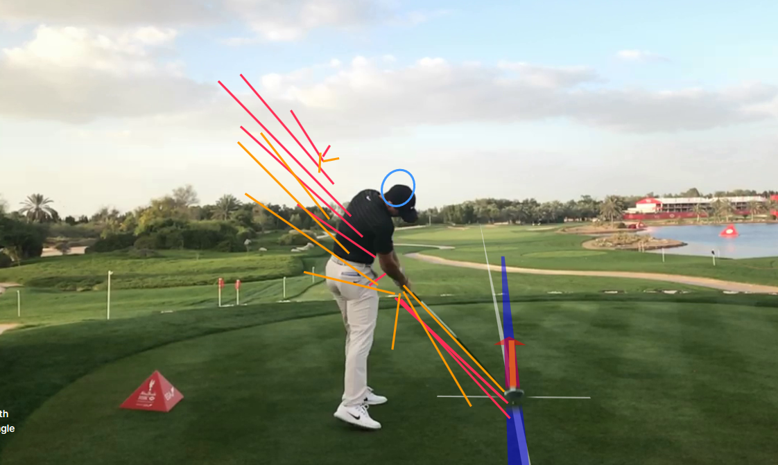 Rory McIlroy driver impact image showing delivered shaft inclination and hand height.