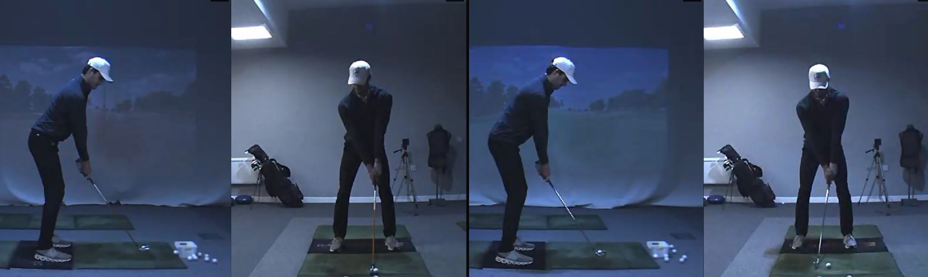 Driver address comparison showing side and front views: a square, fixed head versus a subtly tilted and rotated head that supports rotation and peripheral awareness.
