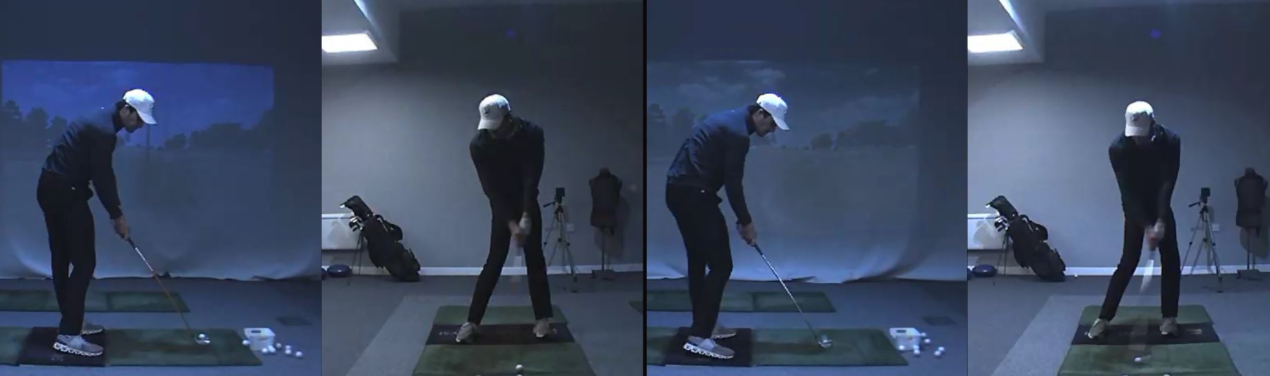 Delivery and impact sequence panels from side and front views showing a more organised strike when the visual system stays soft and spatial.