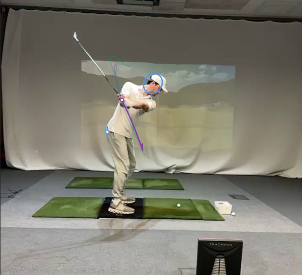 Plus handicap student backswing frame with hand trail line and shaft plane