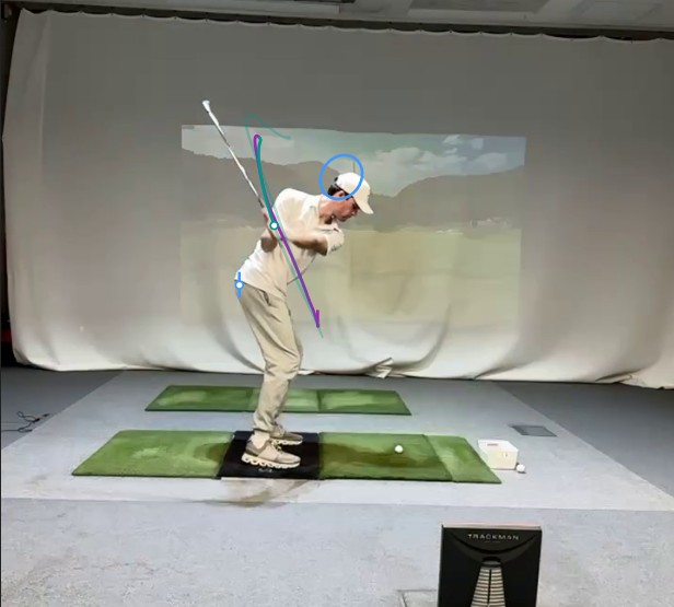 Plus handicap student downswing frame showing hand trail and delivery plane relationship